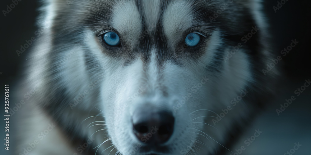 CloseUp of a Husky Dog with Striking Blue Eyes in Natural Light CloseUp of a Husky Dog with Striking Blue Eyes in Natural Light