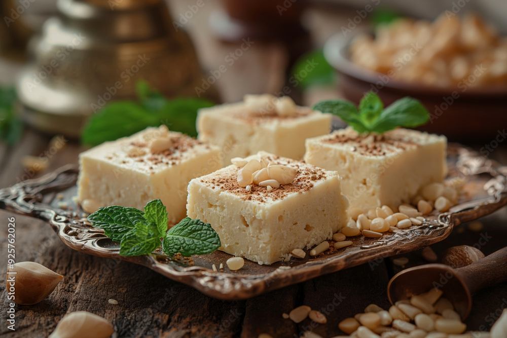 Traditional Homemade White Chocolate Fudge with Nuts in Rustic Setting Traditional Homemade White Chocolate Fudge with Nuts in Rustic Setting