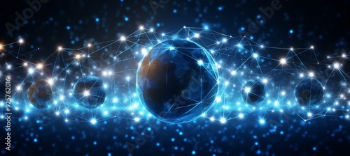 Wallpaper Mural Abstract digital background with glowing network connections and a global map, symbolizing technology, connectivity, data transfer, and cyber security in a futuristic style Torontodigital.ca