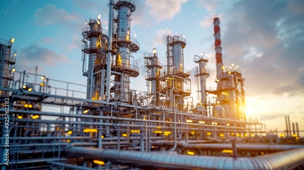 Refinery Plant's Steel Pipes and Sky: A Scenic View of Petrochemical Industry's Energy Power Refinery Plant's Steel Pipes and Sky: A Scenic View of Petrochemical Industry's Energy Power