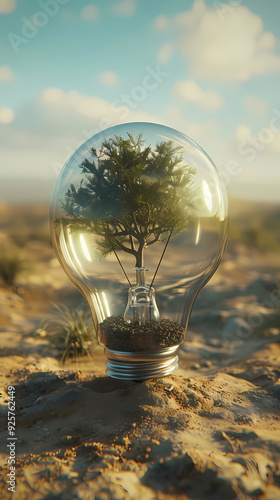 Wallpaper Mural Environmental protection concept, green light bulb in the desert Torontodigital.ca