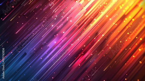 Abstract background with diagonal lines and glowing particles.