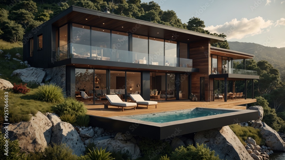 Fototapeta premium luxury mountain retreat with a sleek