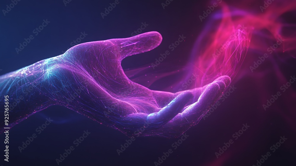 Digital Hand Reaching Out in a Glowing Purple and Blue Aura Digital Hand Reaching Out in a Glowing Purple and Blue Aura