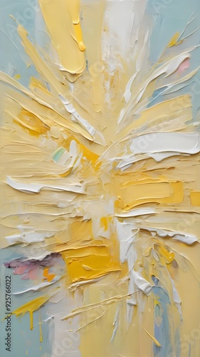 Pastel Yellow Rough Abstract Painting With Expressive Oil Brushstrokes and a Palette Knife. Vertical