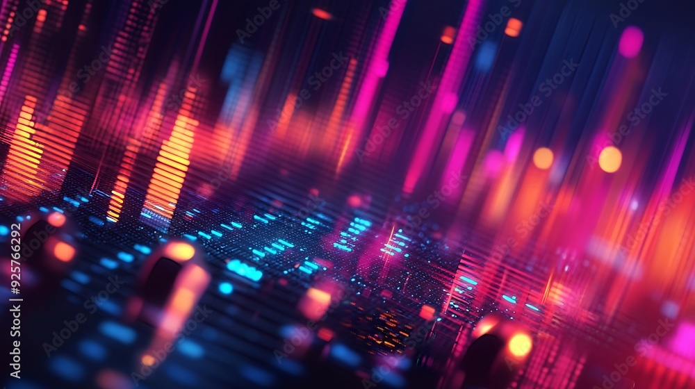 Fototapeta premium Abstract Cityscape with Neon Lights