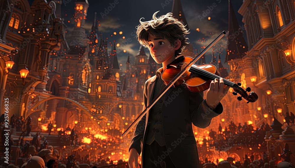 Fototapeta premium A teenager playing the violin in a concert hall