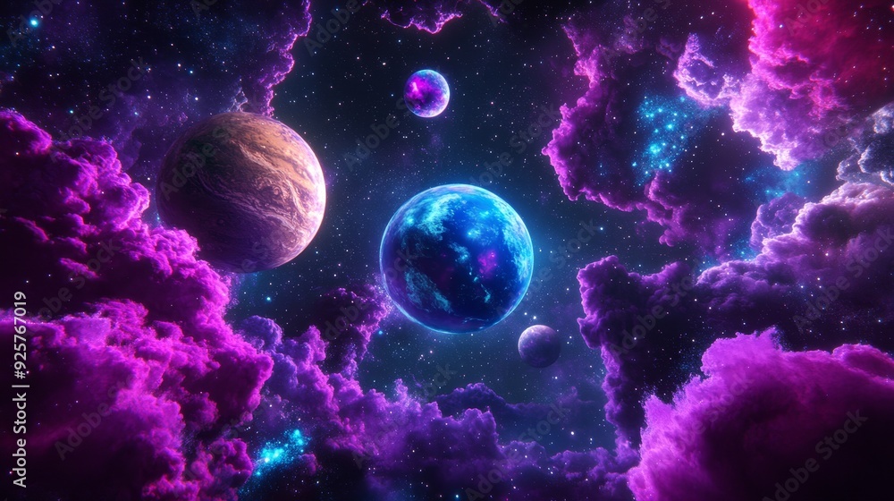Cosmic Splendor - Illustration of a Vivid Celestial Artwork with a Galactic Display of Planets Cosmic Splendor - Illustration of a Vivid Celestial Artwork with a Galactic Display of Planets
