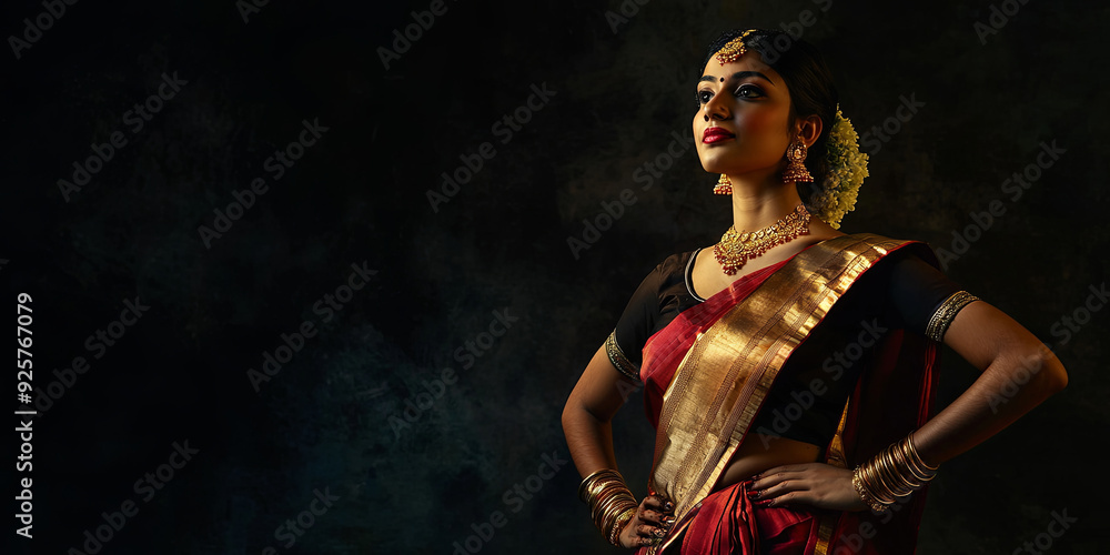 An elegant young South Indian woman in a saree, generative AI An elegant young South Indian woman in a saree, generative AI