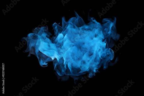 Blue smoke swirling against a black background, creating a dramatic and captivating visual effect.