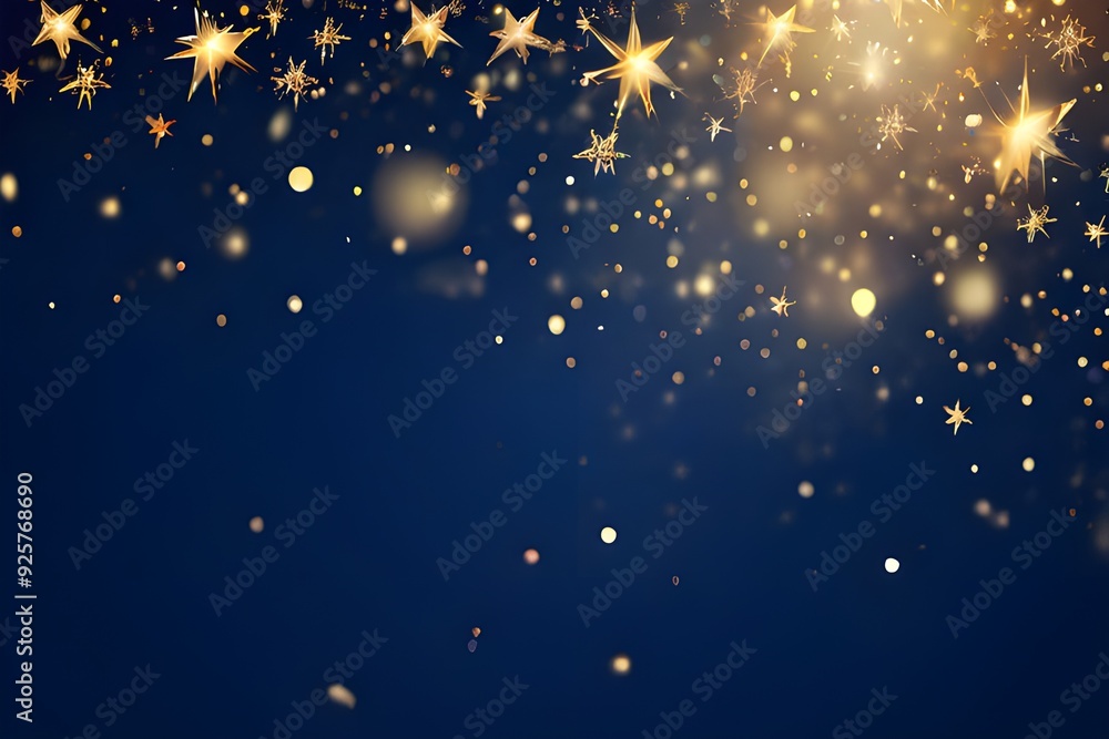 Abstract blue and gold lights shimmering on a dark blue background, creating a captivating visual effect. Abstract blue and gold lights shimmering on a dark blue background, creating a captivating visual effect.
