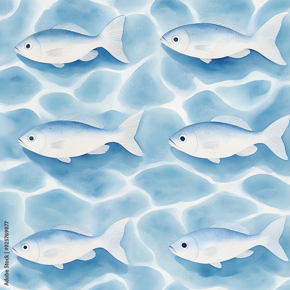 A beautiful formation of fish shoal, their synchronized movements creating patterns in serene beach waters, rendered in watercolor A beautiful formation of fish shoal, their synchronized movements creating patterns in serene beach waters, rendered in watercolor