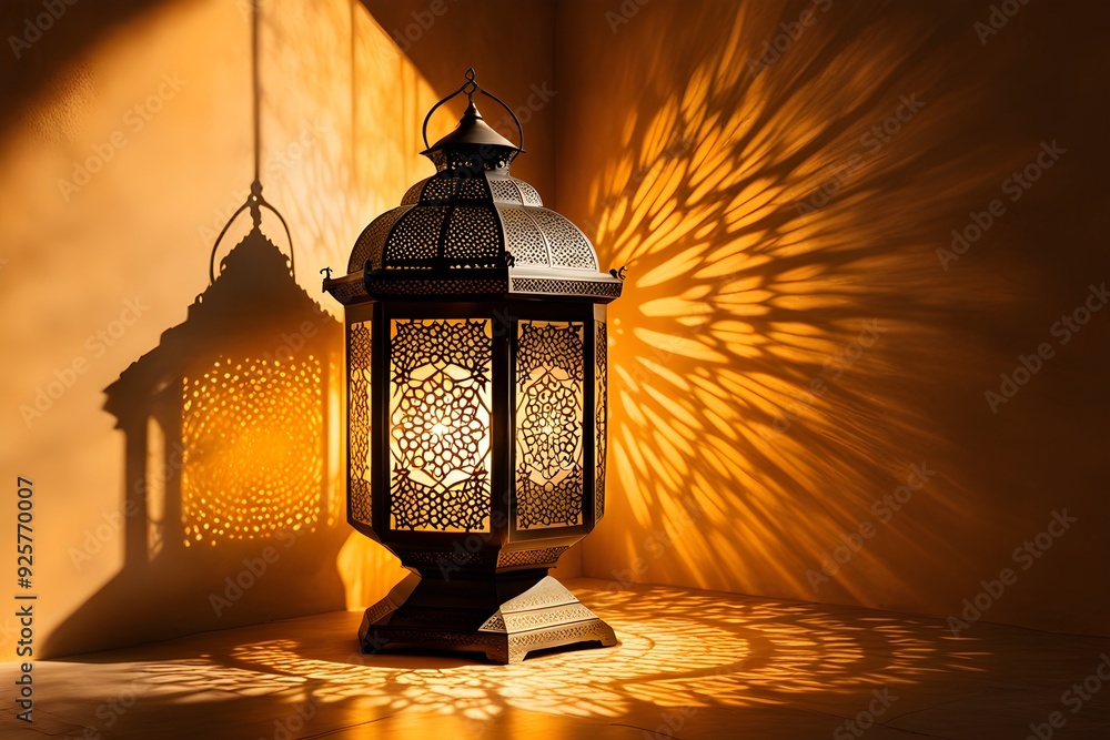 A lantern with a gold and silver design sits on a table A lantern with a gold and silver design sits on a table