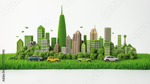 Cute green eco friendly city and urban landscape
