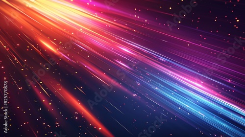 Abstract background with diagonal neon lines and scattered bokeh.