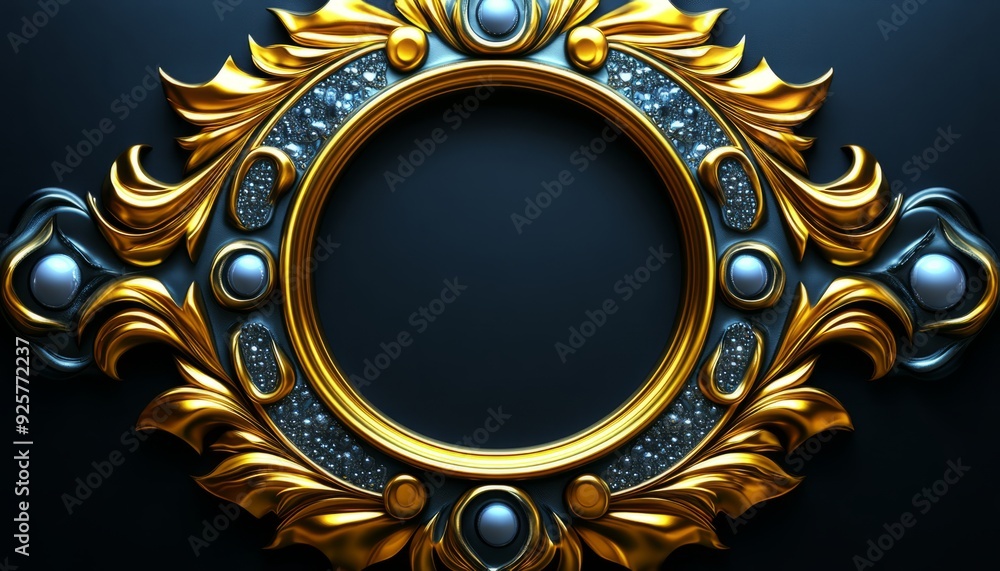 Fototapeta premium Ornate Gold Frame with Pearls and a Dark Background