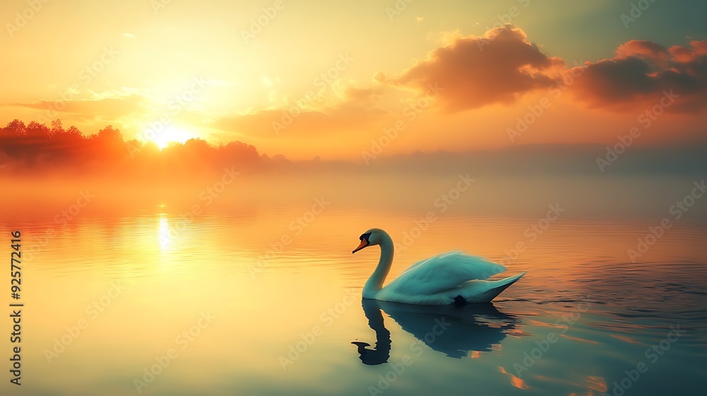 Fototapeta premium Solitary Swan at Sunrise