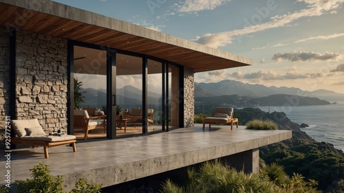 modern bungalow in the mountains with a view of the sea