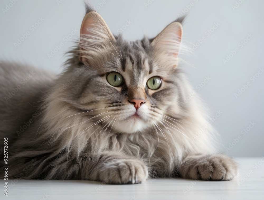 Close-up Portrait of a Long-haired Cat with Green Eyes Close-up Portrait of a Long-haired Cat with Green Eyes