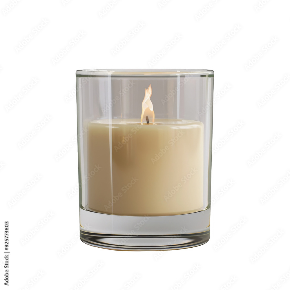 A lit candle in a clear glass jar A lit candle in a clear glass jar