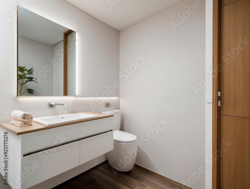 Wallpaper Mural Modern Bathroom with White Vanity, Sink, and Toilet Torontodigital.ca