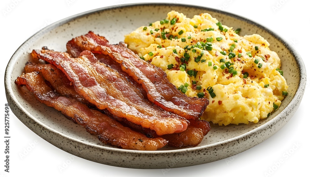 Crispy Bacon and Scrambled Eggs on a Plate - Photo Crispy Bacon and Scrambled Eggs on a Plate - Photo