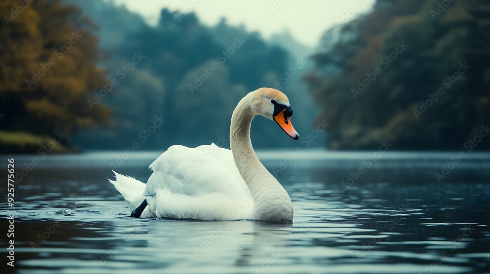 Fototapeta premium Graceful Swan on a Serene Lake