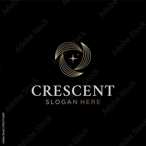 elegant crescent shield or shield crescent shield logo concept vector icon