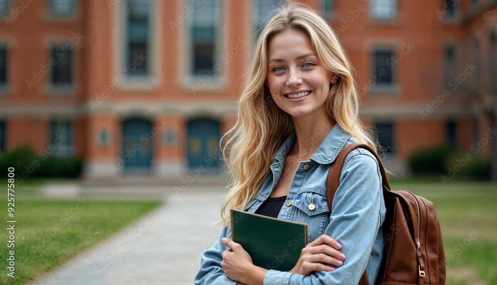 Portrait of a Confident Student with Denim Jacket and Backpack Portrait of a Confident Student with Denim Jacket and Backpack
