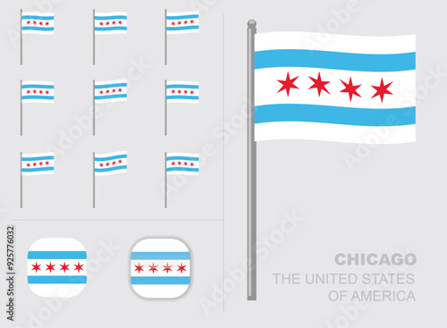 Chicago Flag The United States of America Waving Animation App Icon Vector