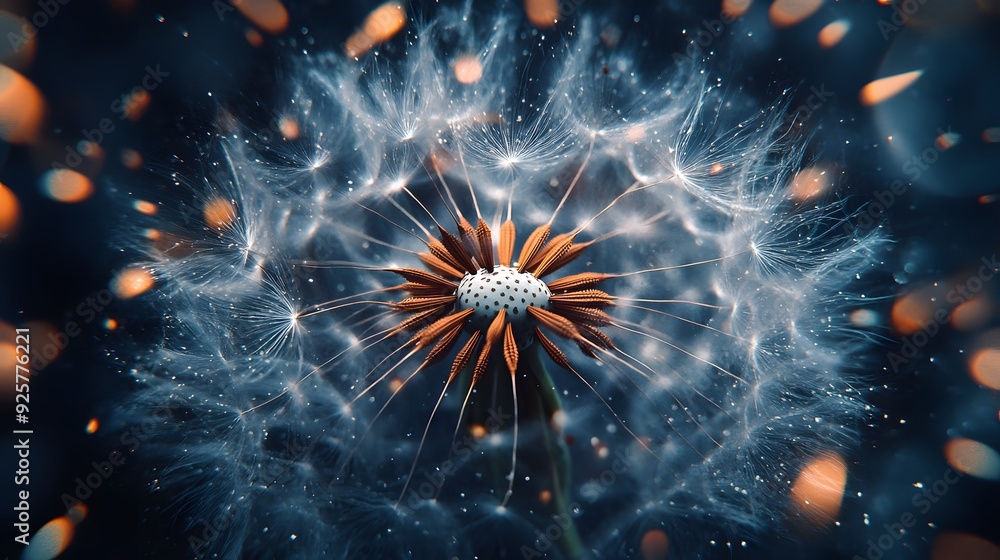 Closeup of Dandelion Seeds with Bokeh Lights Abstract Background Image Closeup of Dandelion Seeds with Bokeh Lights Abstract Background Image