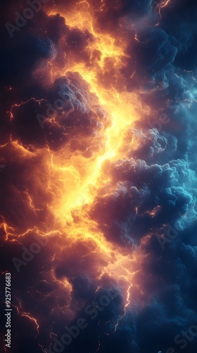 Wallpaper Mural Abstract Background of  Golden and Blue Lightning Bolts in Dark Clouds Torontodigital.ca