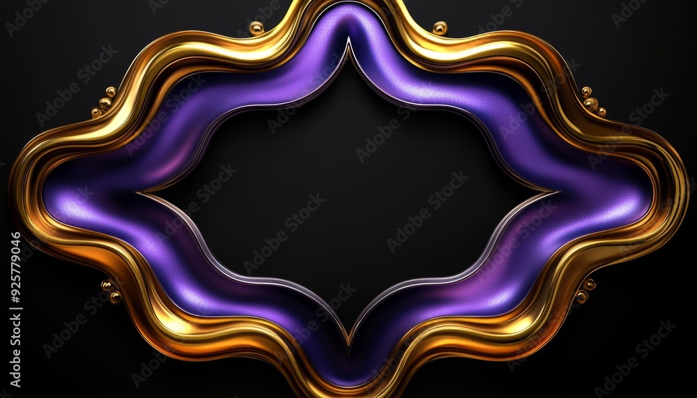 Abstract Frame with Golden Wavy Edges and Purple Interior Abstract Frame with Golden Wavy Edges and Purple Interior