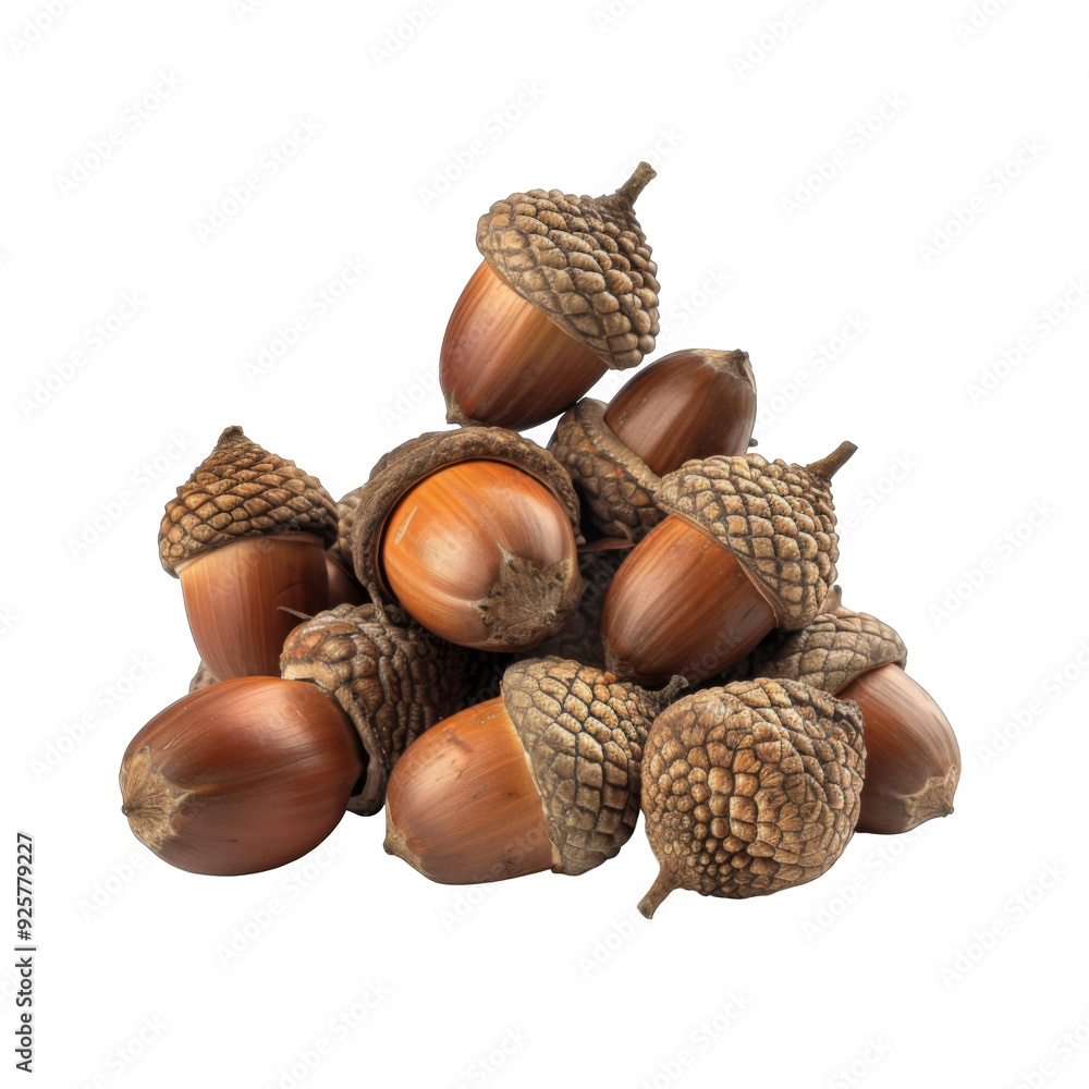 A Pile of Brown Acorns with Detailed Cap Texture A Pile of Brown Acorns with Detailed Cap Texture