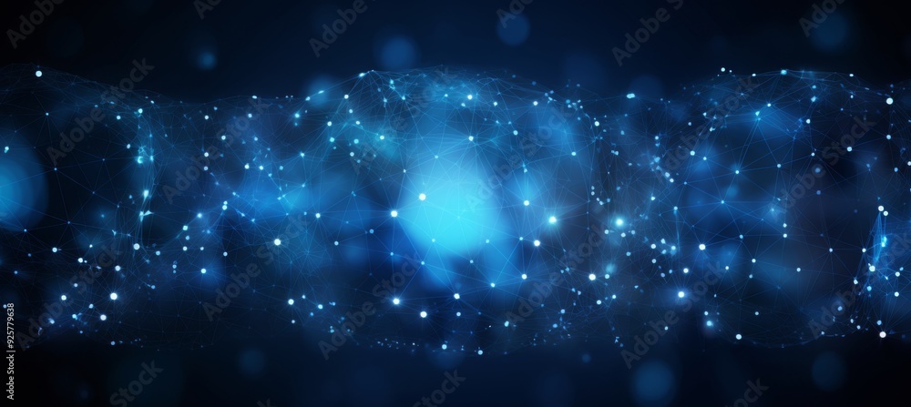 Obraz premium Abstract digital blue background with a glowing global network and internet connections on a dark blue backdrop, a technology concept.