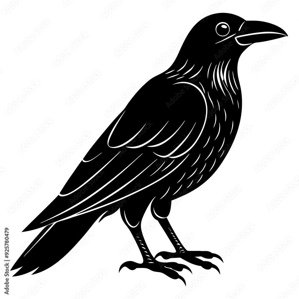 Fototapeta premium crow isolated on white, crow vector illustration, petvector art, crow silhouette, animal vector icon, crow line art, eps