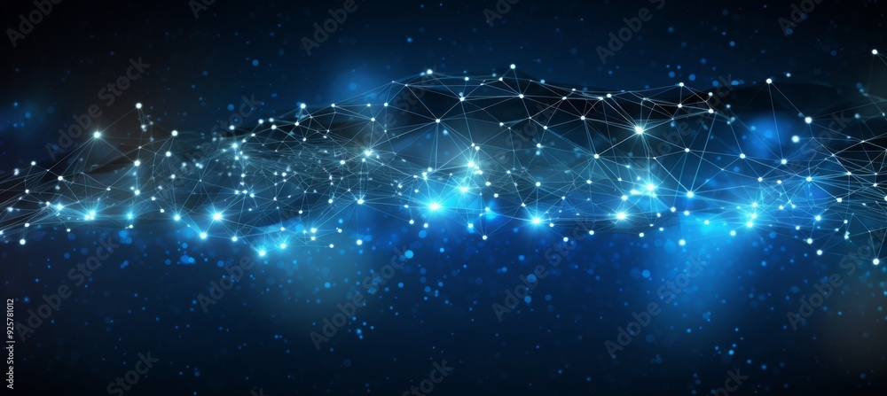 Abstract digital blue background with a glowing global network and internet connections on a dark blue backdrop, a technology concept. Abstract digital blue background with a glowing global network and internet connections on a dark blue backdrop, a technology concept.