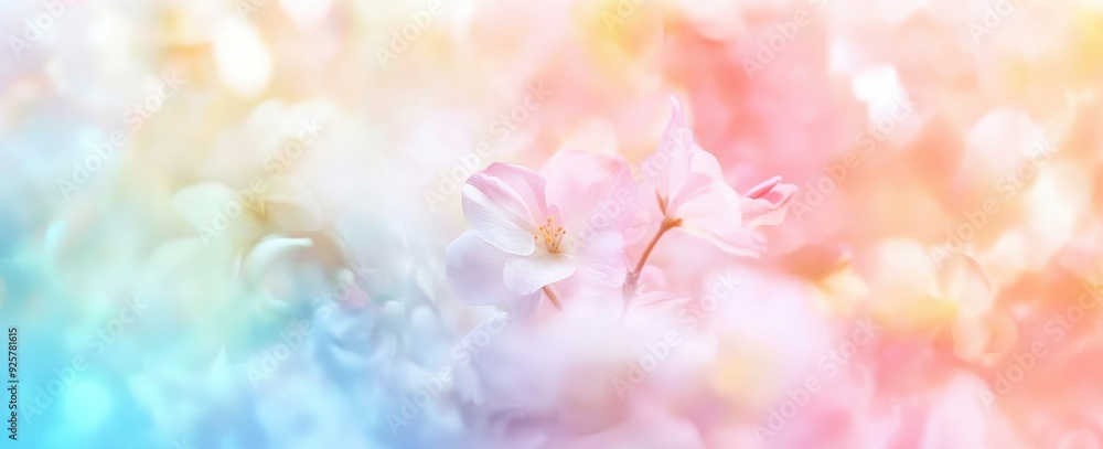 Colorful Blurred Background with Pink and Blue Flowers, Pastel Rainbow Gradient Soft Color and Spring Garden Bloom Colorful Blurred Background with Pink and Blue Flowers, Pastel Rainbow Gradient Soft Color and Spring Garden Bloom