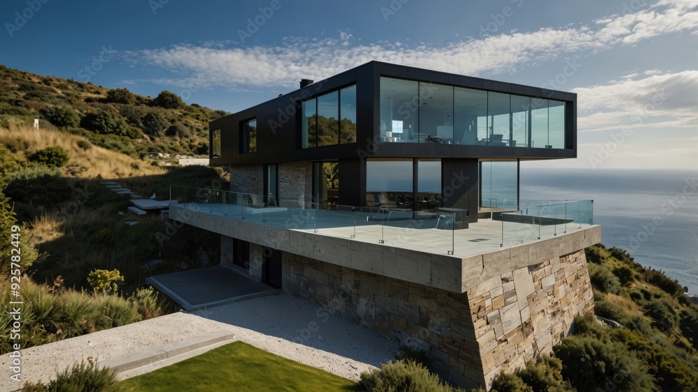 modern cantilevered home built on a steep mountainside with stunning sea views modern cantilevered home built on a steep mountainside with stunning sea views