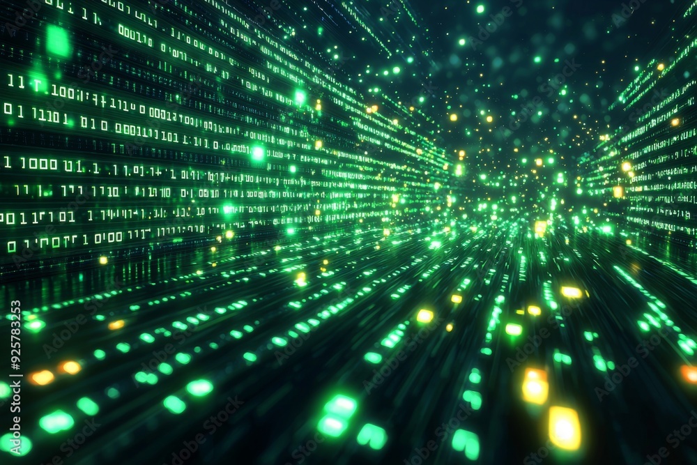Green Dark Binary Code with Data Streaming Background created with Generative AI Green Dark Binary Code with Data Streaming Background created with Generative AI