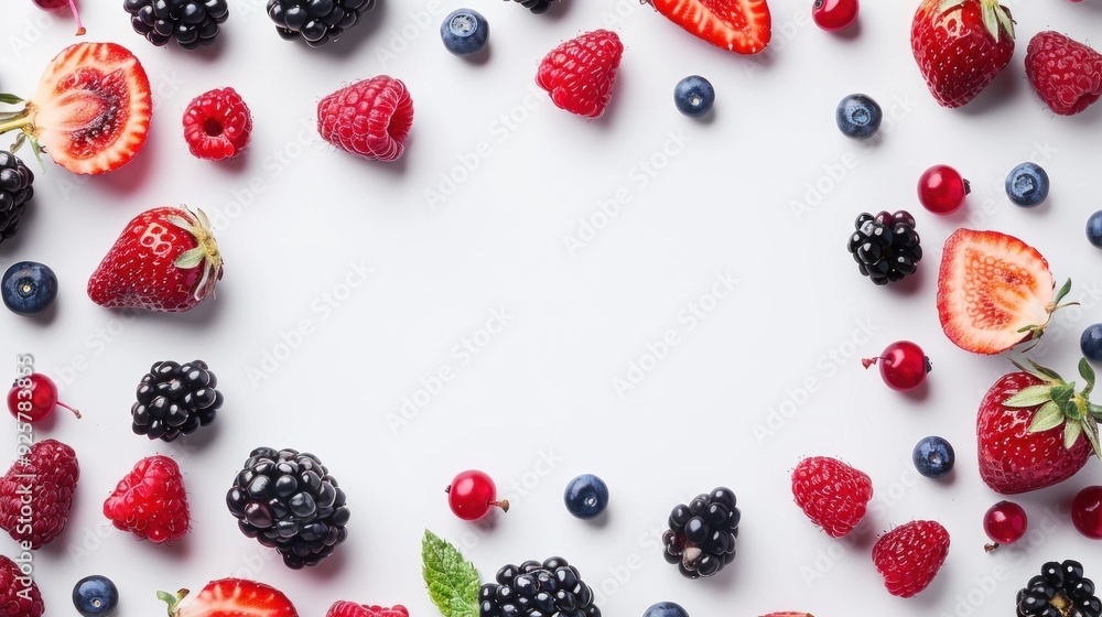 Many different berries in the form of a frame on a white background Many different berries in the form of a frame on a white background