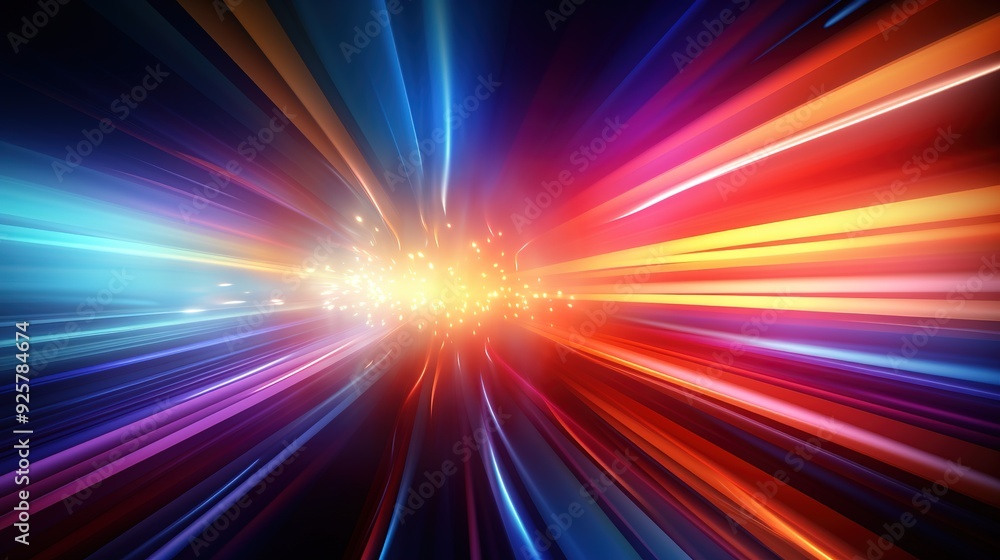 Abstract background with vibrant color streaks converging towards a glowing center. Abstract background with vibrant color streaks converging towards a glowing center.