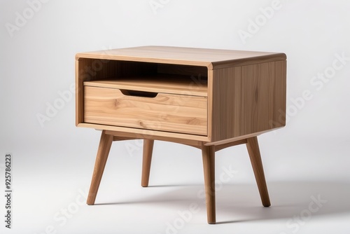 Wooden Nightstand with Drawer and Shelf photo