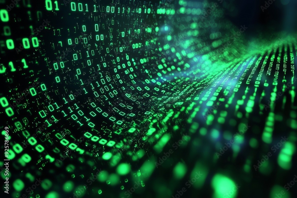 Green Dark Binary Code with Data Streaming Background created with Generative AI Green Dark Binary Code with Data Streaming Background created with Generative AI