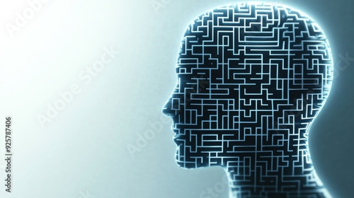 A conceptual representation of the mind, illustrated as a maze within a silhouette, symbolizing complexity and thought.