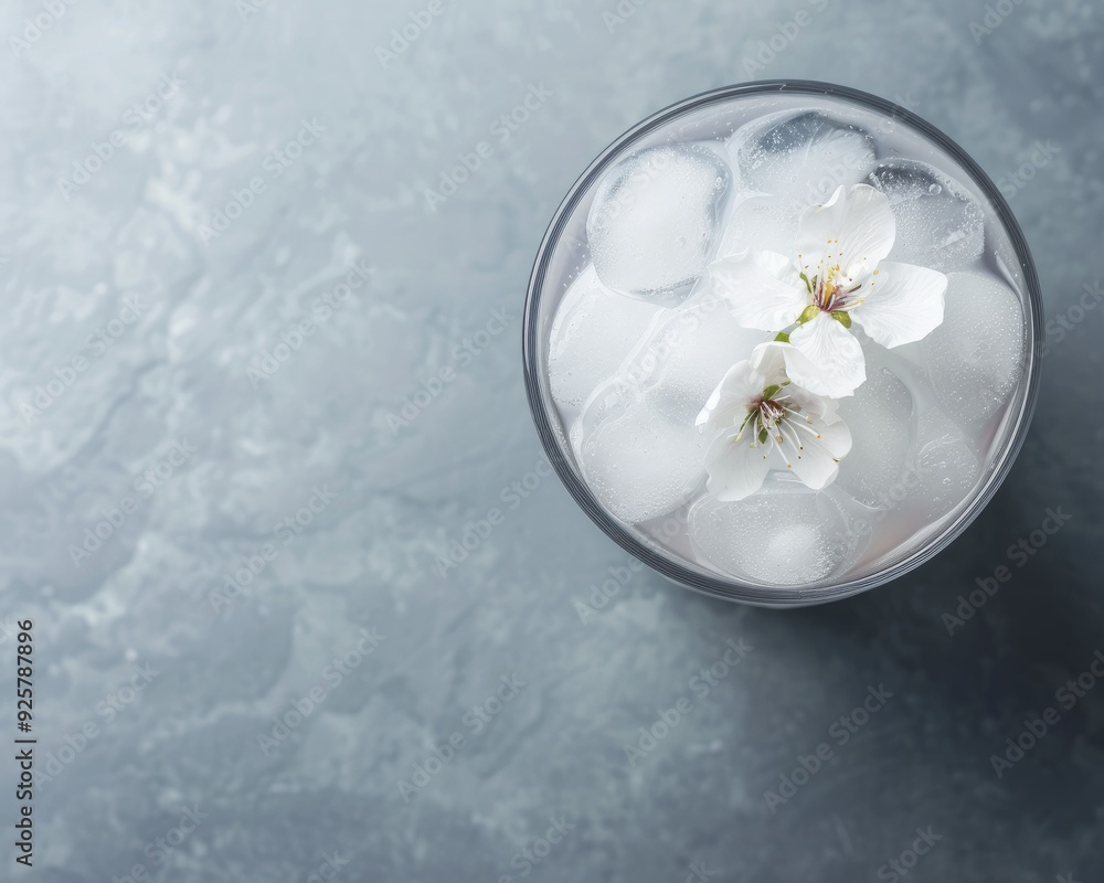 Refreshing milk ice water, a cooling beverage concept with floating petals, perfect for summer promotions Refreshing milk ice water, a cooling beverage concept with floating petals, perfect for summer promotions