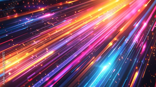 Abstract background with vibrant light streaks.