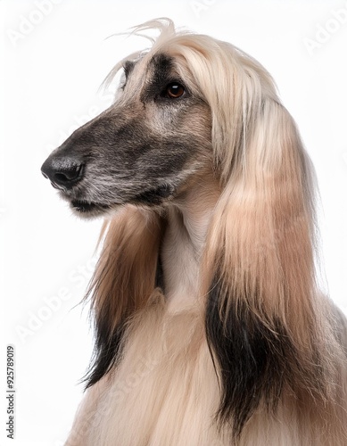 アフガン・ハウンドのポートレート（Afghan Hound portrait on white background） 