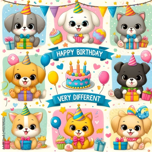 Cute Animals Birthday Party Illustration