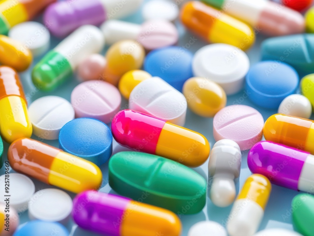 A vibrant collection of colorful pills and capsules, showcasing various shapes and sizes on a blue background. A vibrant collection of colorful pills and capsules, showcasing various shapes and sizes on a blue background.